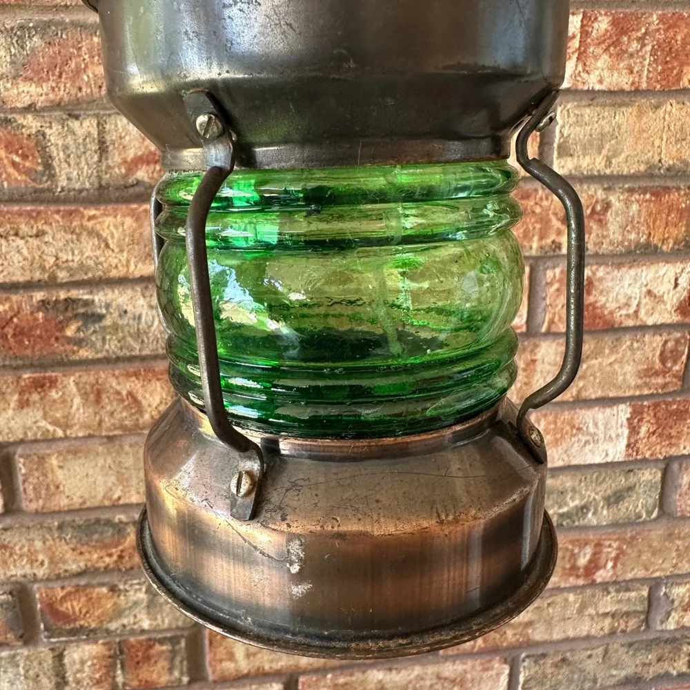 Vintage Style Nautical Copper Green Glass Fresnel Lens Ship Lantern 7.5 Inch